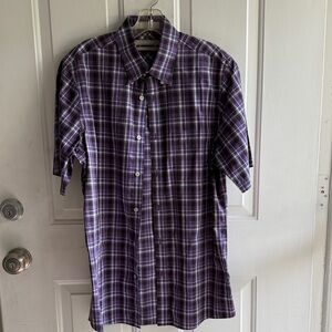 Nordstrom Purple Plaid 100% Cotton Men's Button Down Shirt